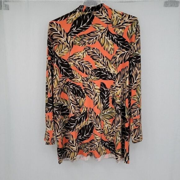 Norma Kamali Vibrant Tropical Leaf Print Tunic Blouse Women's Large 40 - Picture 4 of 13